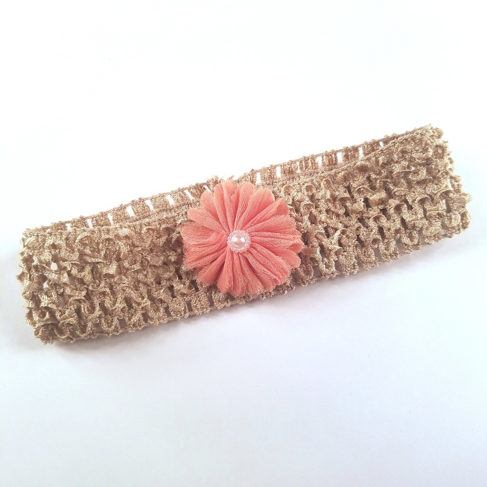 Beige and coral flowered infant headband